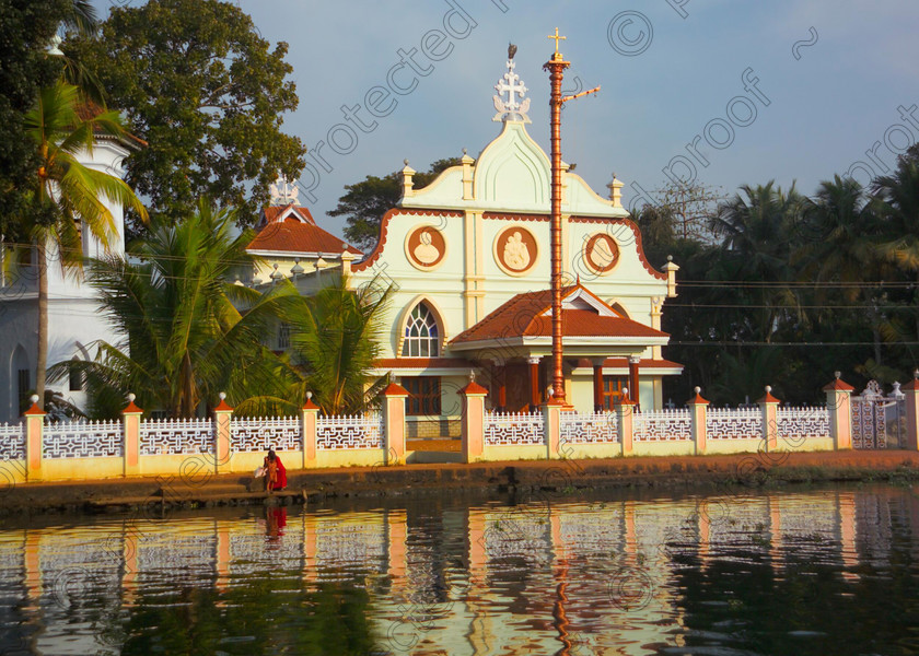 Kerala Backwaters Church019 
 A catholic church on the backwaters of Kerala 
 Keywords: catholic, church, backwaters, canal, waterways, religion, Kerala, India, Southern India