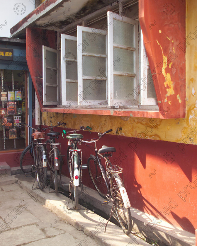 Cochin015 
 Old building in Cochin, Kerala, India 
 Keywords: Bicycles, old building, Cochin, Cochi, Kerala, India, travel, tourism, holidays
