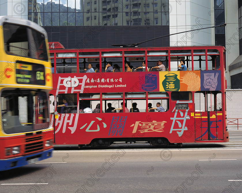 MIL08048 
 Hong Kong - trams and bus 
 Keywords: Hong Kong, China, trams, buses, transport, Far East, travel, tourism,